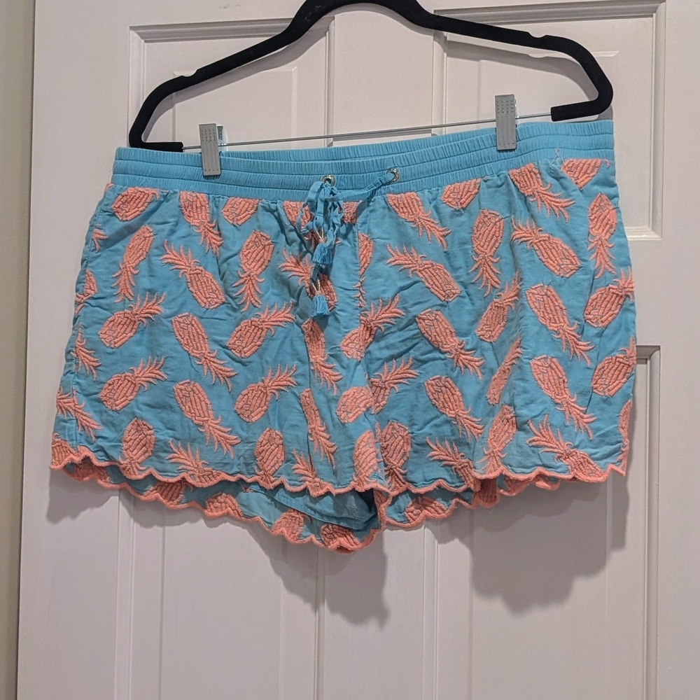 Lilly Pulitzer Baybreeze Shorts Embroidered Pineapples Size XL